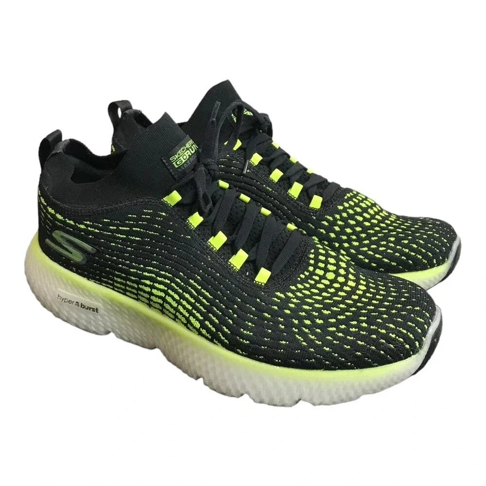 Skechers Running Shoes Mens 11 Black Lime GOrun Max Road 4 Hyper 55223 BKLM Knit